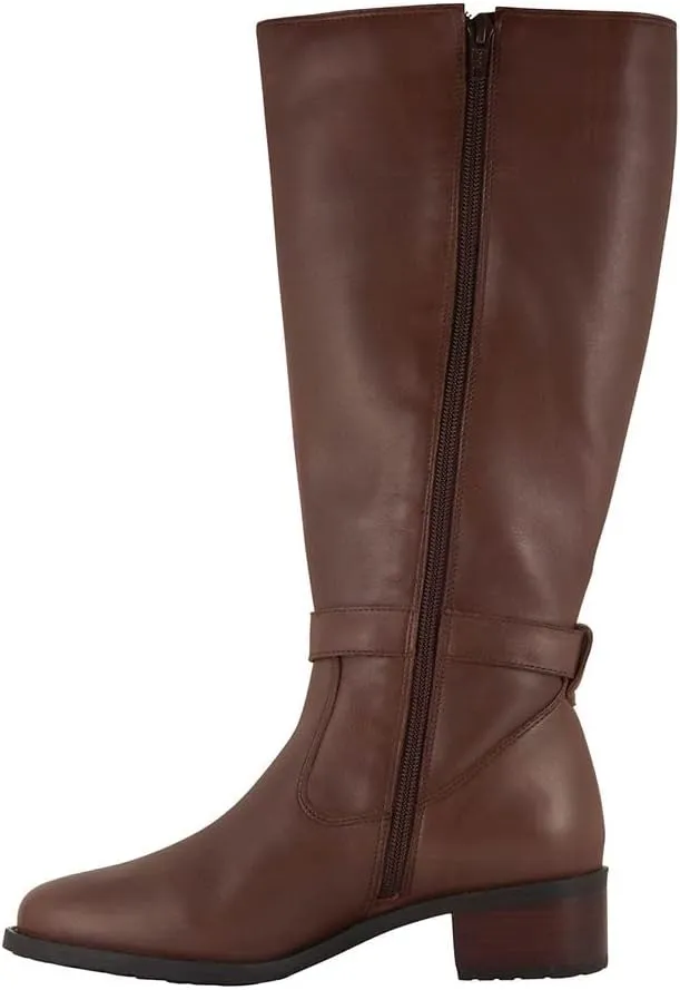 David Tate Womens Allegria Leather Stacked Heel Knee-High Boots