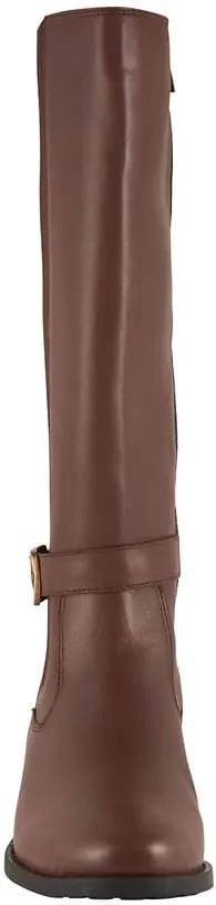 David Tate Womens Allegria Leather Stacked Heel Knee-High Boots