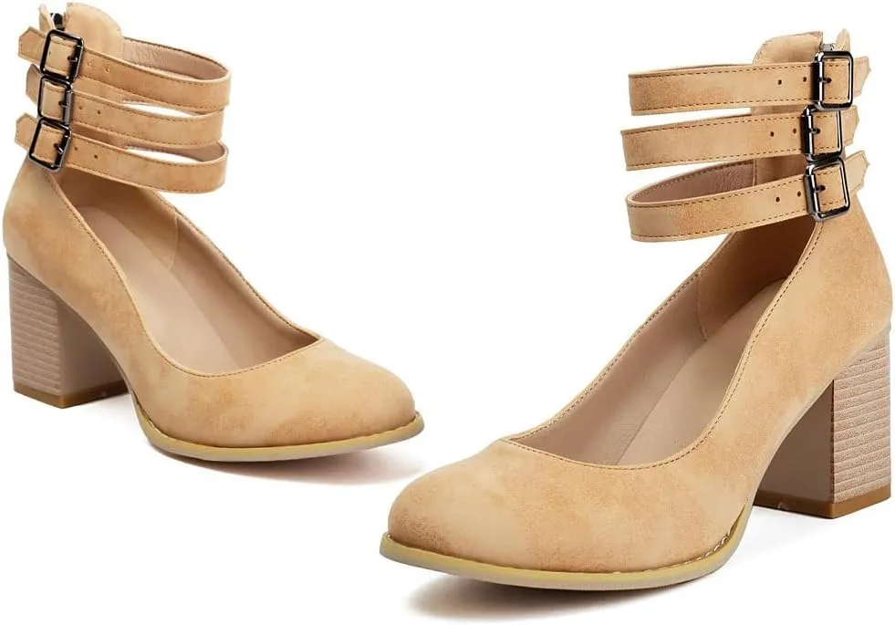 DINTAHA Vintage Shoes for Women,1950s Shoes Mary Jane Heels,Chunky Heel Strappy Pumps