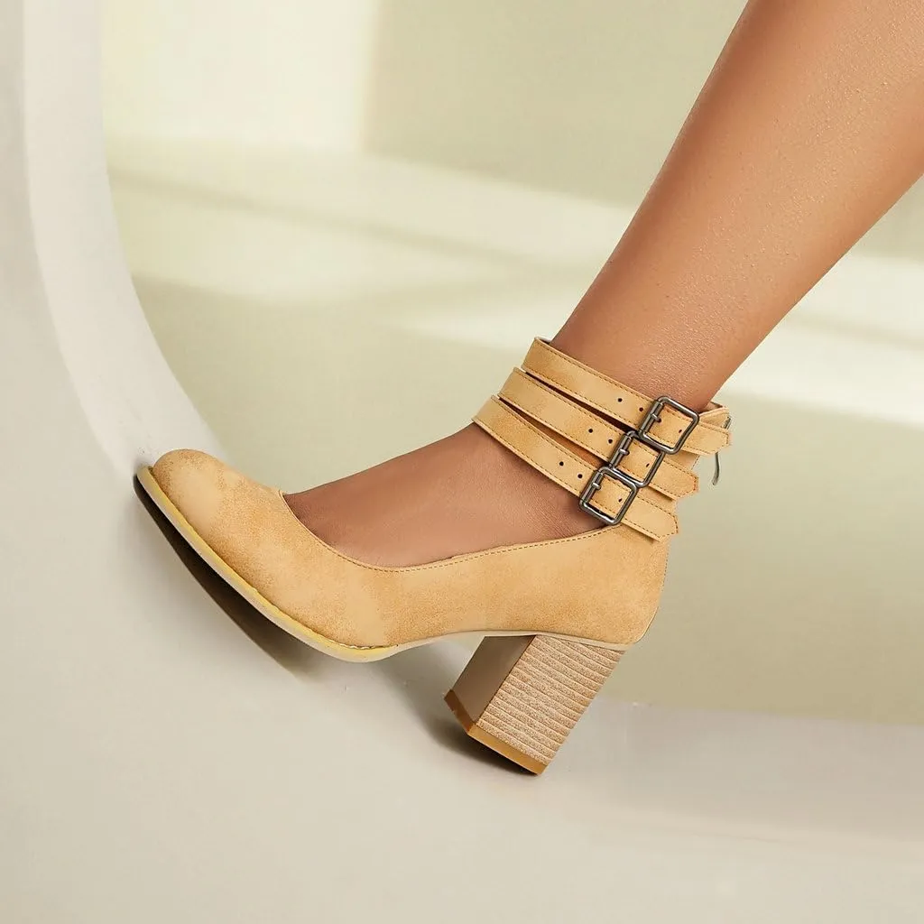 DINTAHA Vintage Shoes for Women,1950s Shoes Mary Jane Heels,Chunky Heel Strappy Pumps