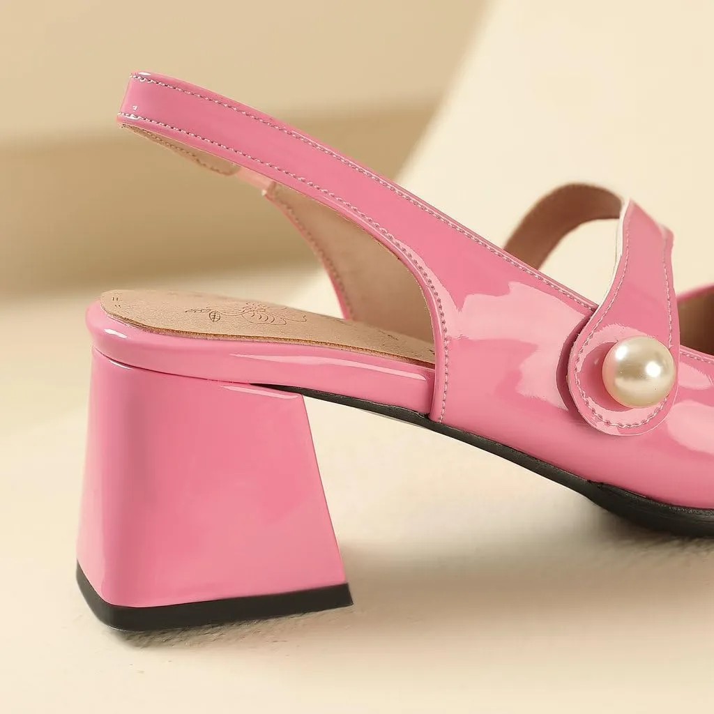 DINTAHA Womens Square Toe Slingback Heels Patent Leather Chunky Mary Jane Heels
