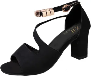 Dress Shoes for Women Open Toe Suede Sandals Summer Chunky Heels Block Heel Office Sandals Ankle Strap Work Shoes