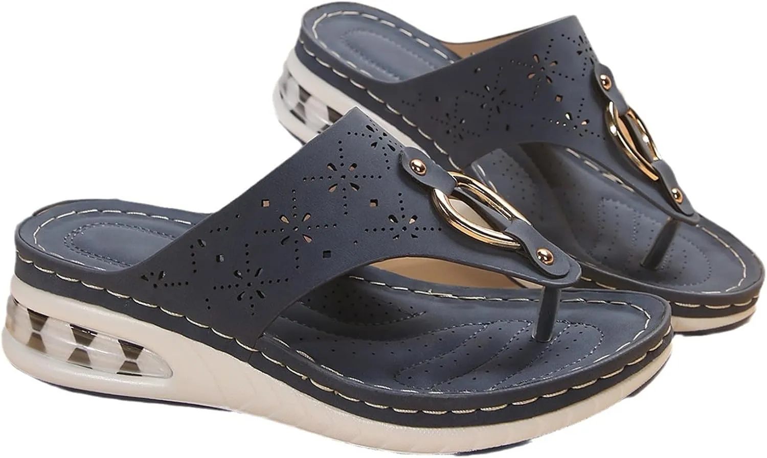 Flip Flops with Arch Support for Women Breathable Slip On Open Toe Orthopedic Wedge Sandals Comfort Platform Sandals