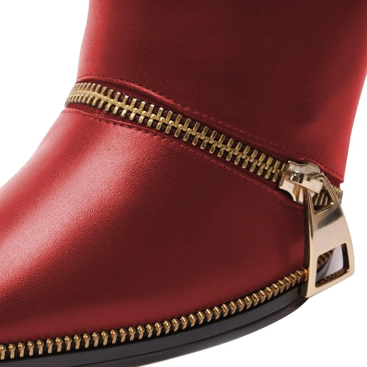 FSJ Women Stylish Polished Zippers Knee High Boots Pointed Toe Side Zip Stiletto High Heel Long Boots Shopping Party Dress Shoes Size 4-16 US