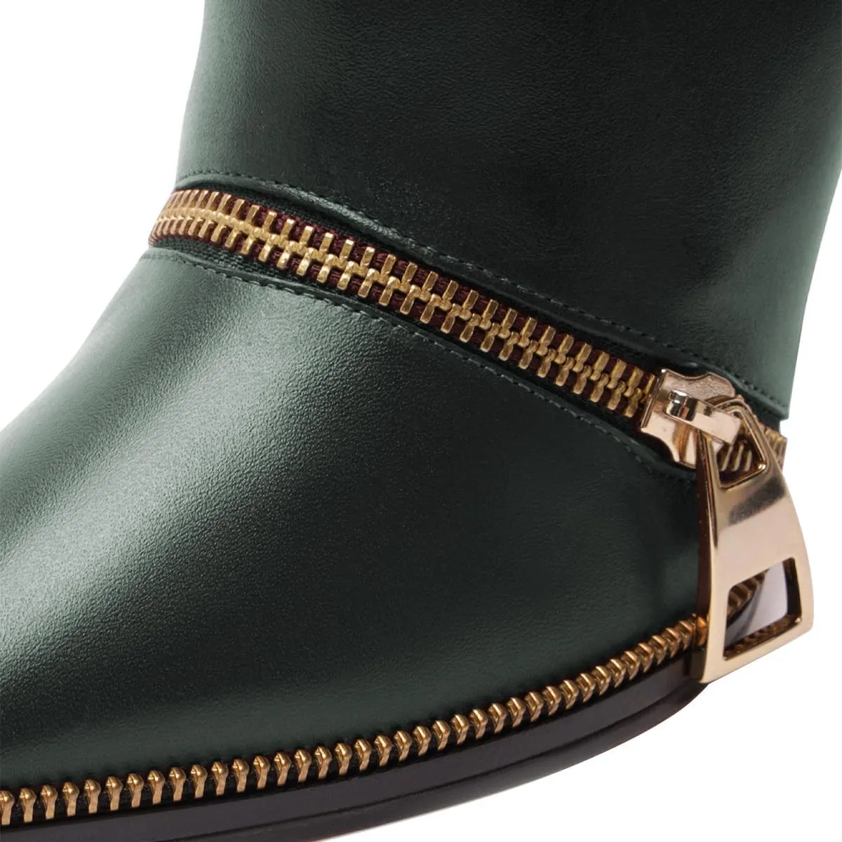 FSJ Women Stylish Polished Zippers Knee High Boots Pointed Toe Side Zip Stiletto High Heel Long Boots Shopping Party Dress Shoes Size 4-16 US