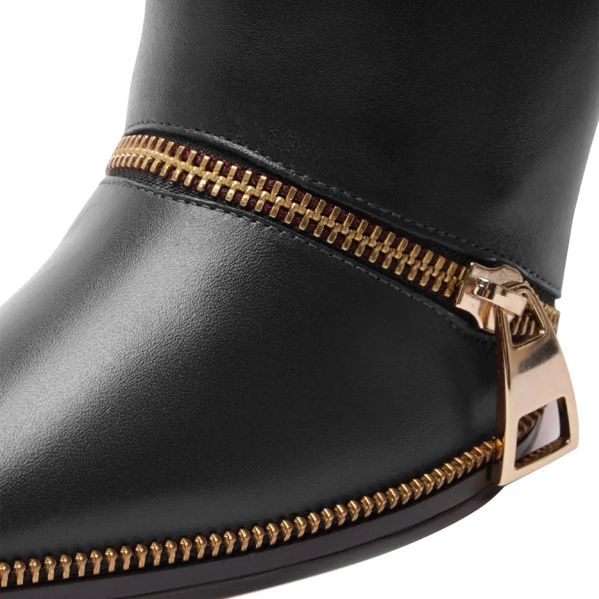 FSJ Women Stylish Polished Zippers Knee High Boots Pointed Toe Side Zip Stiletto High Heel Long Boots Shopping Party Dress Shoes Size 4-16 US