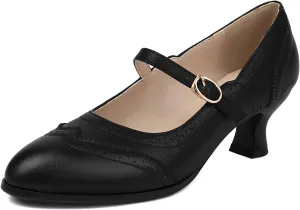 Gicoiz Low Kitten Heels Mary Jane Womens Classic Brogue Shoes