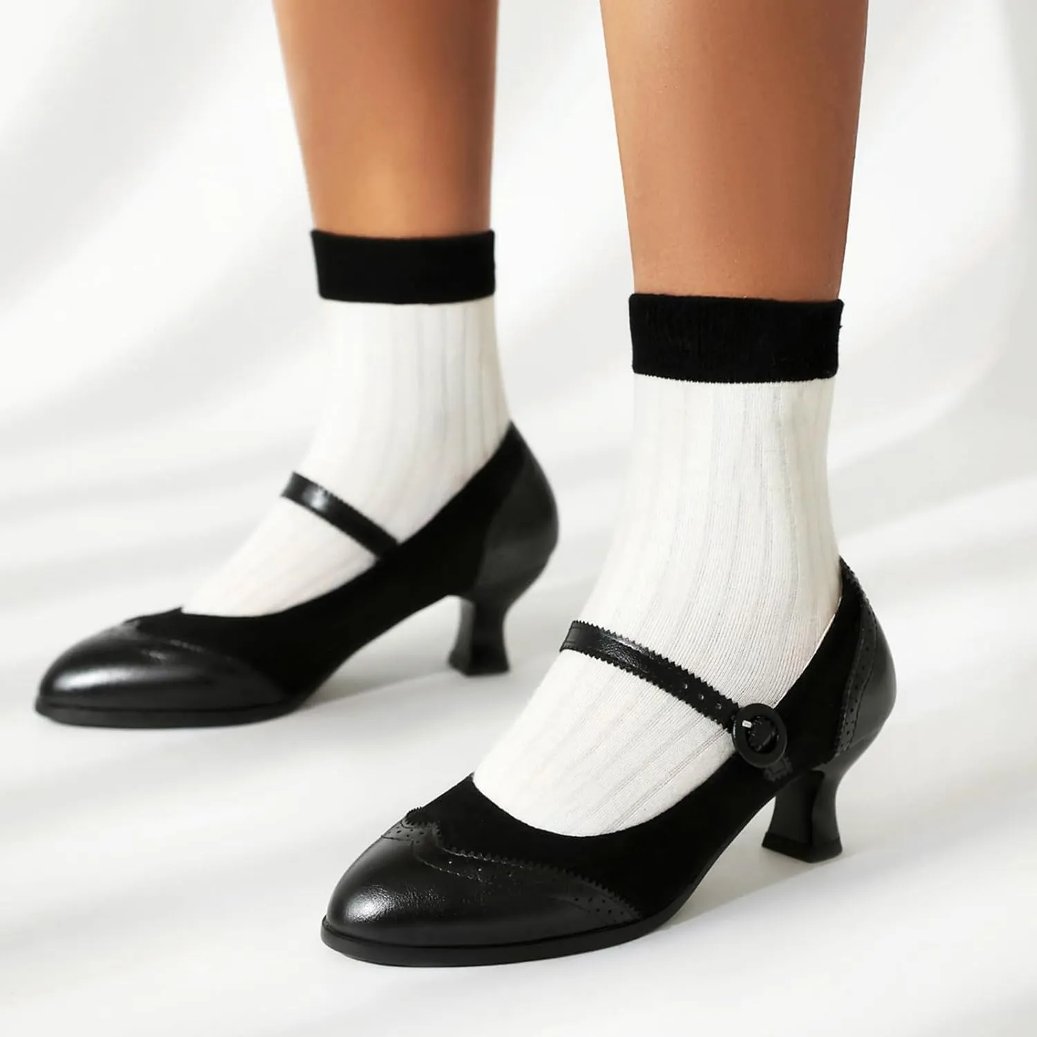 Gicoiz Low Kitten Heels Mary Jane Womens Classic Brogue Shoes