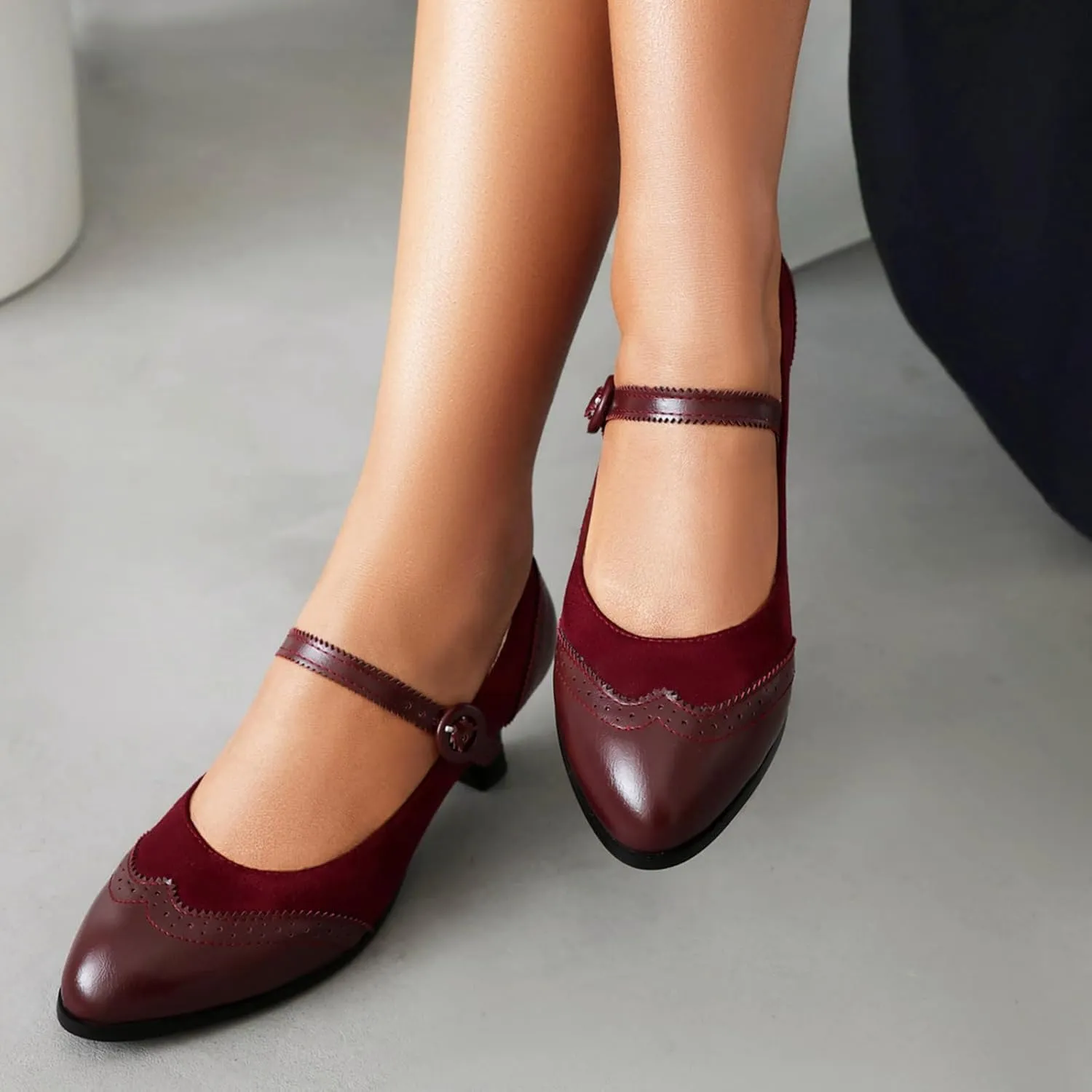 Gicoiz Low Kitten Heels Mary Jane Womens Classic Brogue Shoes