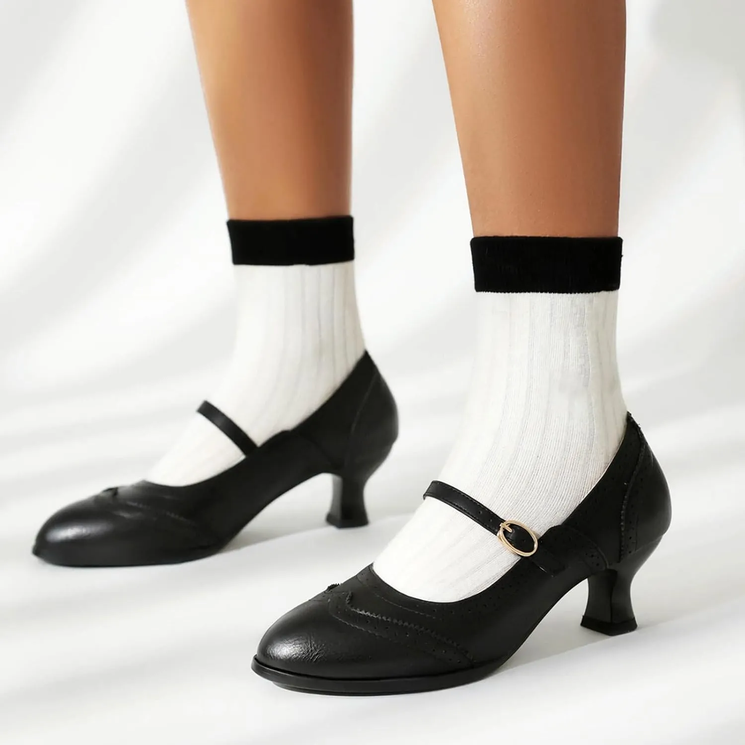 Gicoiz Low Kitten Heels Mary Jane Womens Classic Brogue Shoes