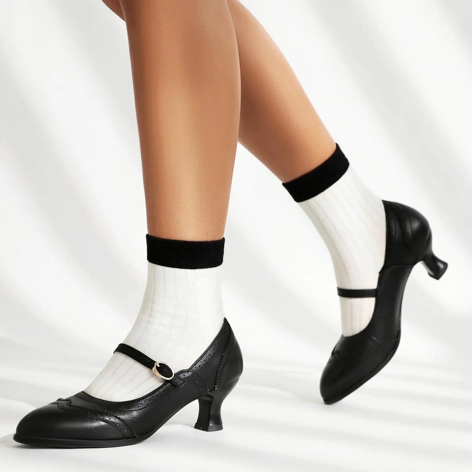 Gicoiz Low Kitten Heels Mary Jane Womens Classic Brogue Shoes