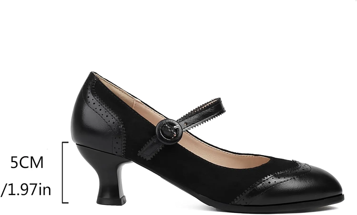 Gicoiz Low Kitten Heels Mary Jane Womens Classic Brogue Shoes