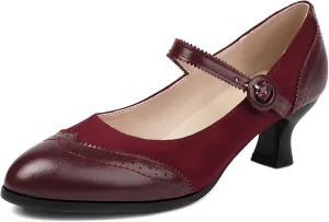 Gicoiz Low Kitten Heels Mary Jane Womens Classic Brogue Shoes