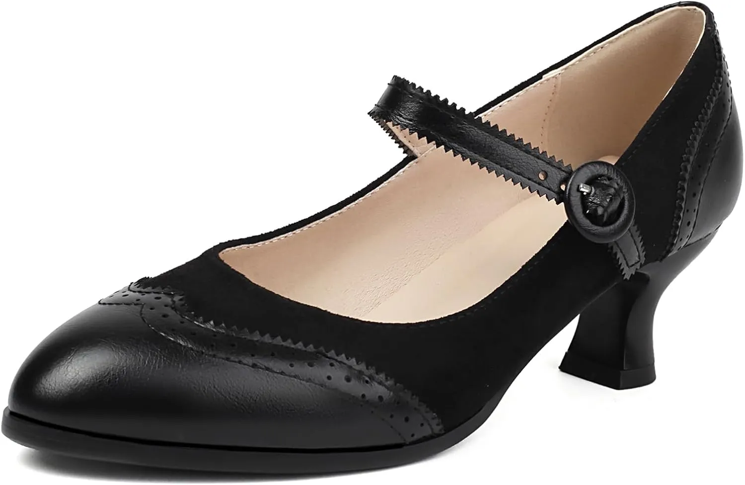 Gicoiz Low Kitten Heels Mary Jane Womens Classic Brogue Shoes