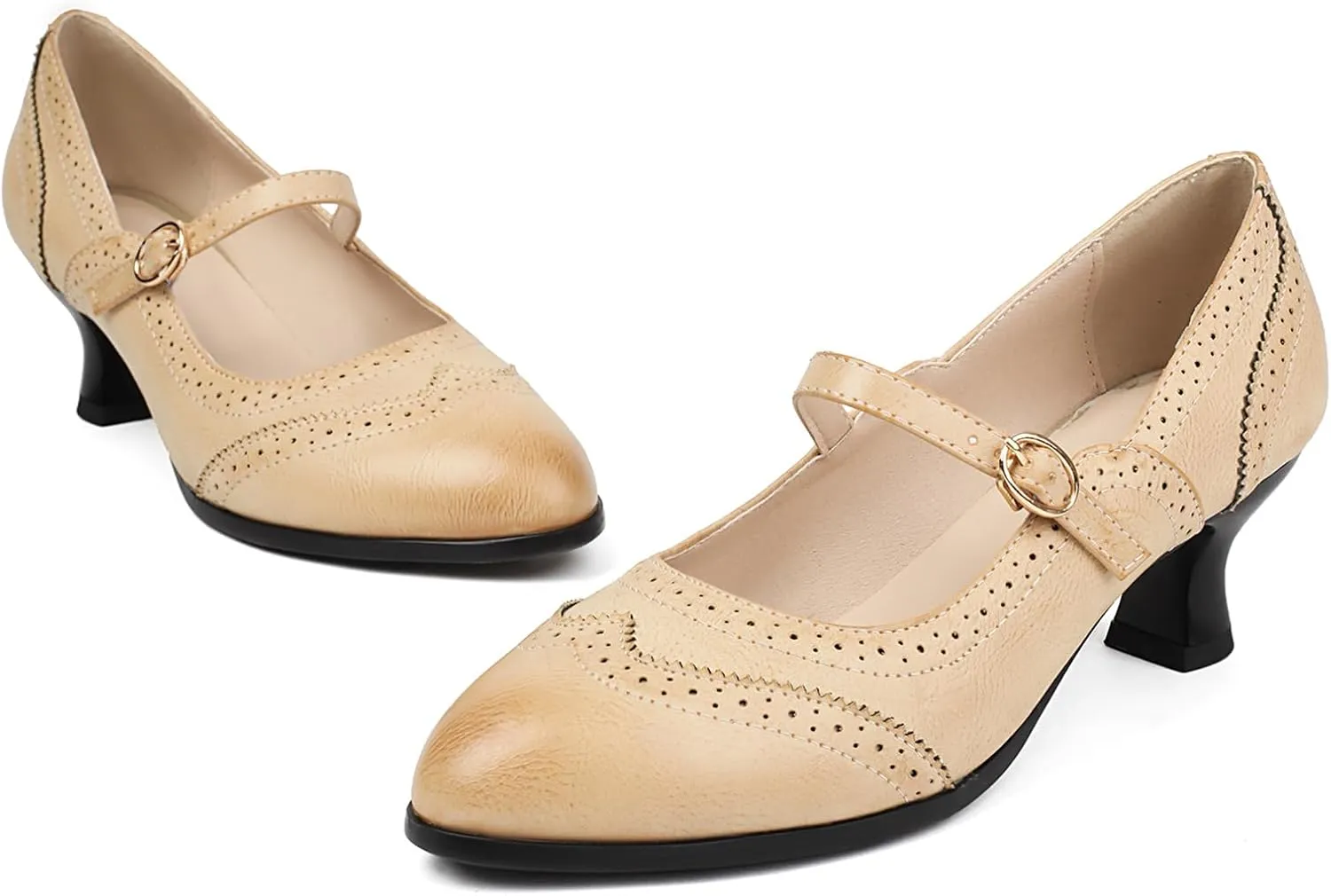 Gicoiz Low Kitten Heels Mary Jane Womens Classic Brogue Shoes