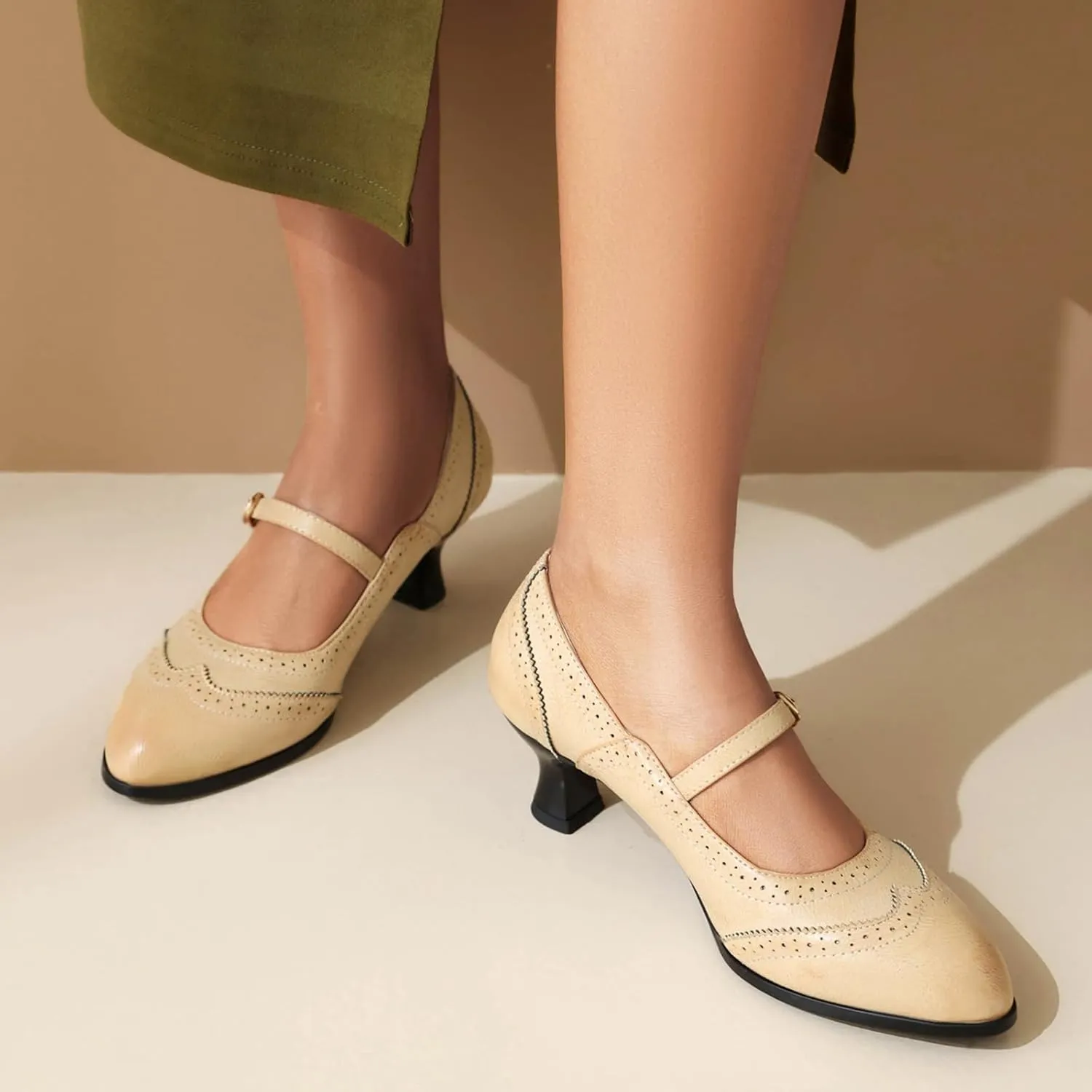 Gicoiz Low Kitten Heels Mary Jane Womens Classic Brogue Shoes