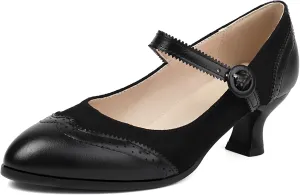 Gicoiz Low Kitten Heels Mary Jane Womens Classic Brogue Shoes