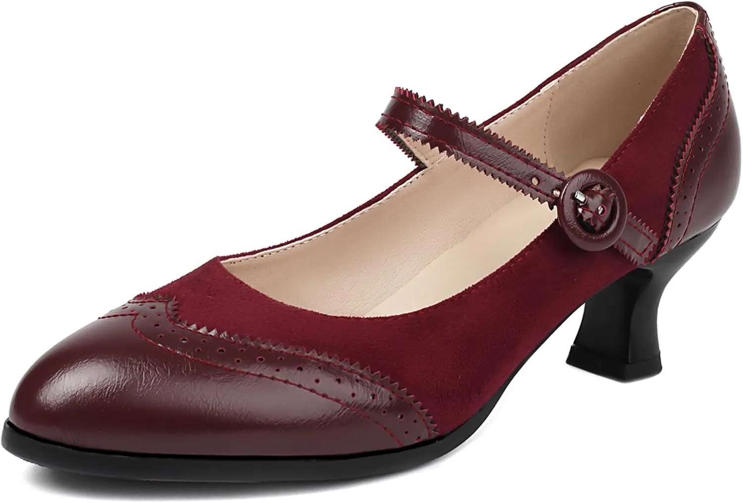Gicoiz Low Kitten Heels Mary Jane Womens Classic Brogue Shoes