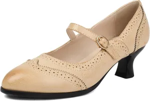 Gicoiz Low Kitten Heels Mary Jane Womens Classic Brogue Shoes