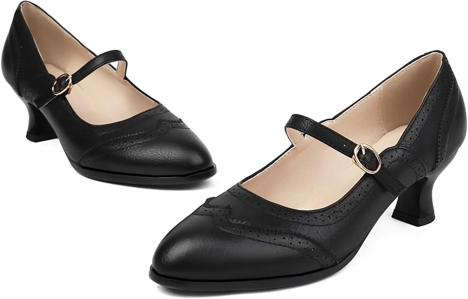 Gicoiz Low Kitten Heels Mary Jane Womens Classic Brogue Shoes