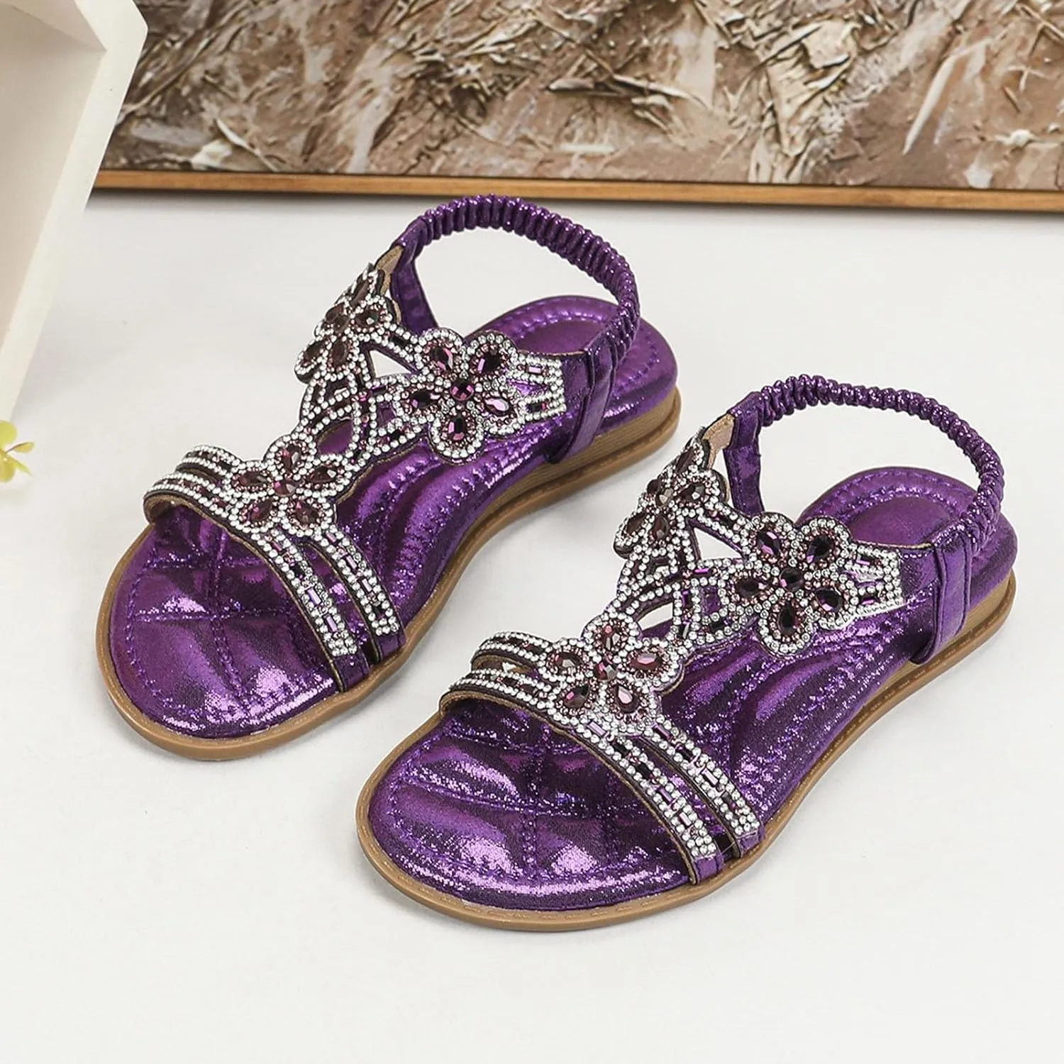 Girls Wedding Dance Sandals Pearl Flower Sequins Flat Open Toe Princess Shoes Formal Elegant Kids Non Slip Wide Shoes