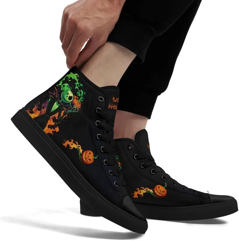 Halloween Pumpkin Hightop Canvas Shoes Men's Women's Holiday Fashion Flat Unisex Sneaker Ghost Skull Trendy Footwear