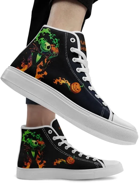 Halloween Pumpkin Hightop Canvas Shoes Men's Women's Holiday Fashion Flat Unisex Sneaker Ghost Skull Trendy Footwear