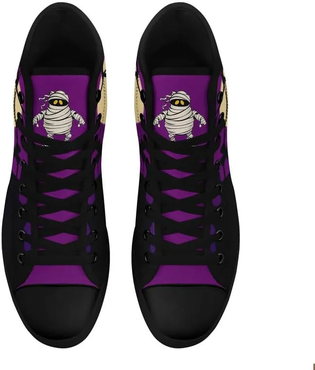 Halloween Pumpkin Hightop Canvas Shoes Men's Women's Holiday Fashion Flat Unisex Sneaker Ghost Skull Trendy Footwear