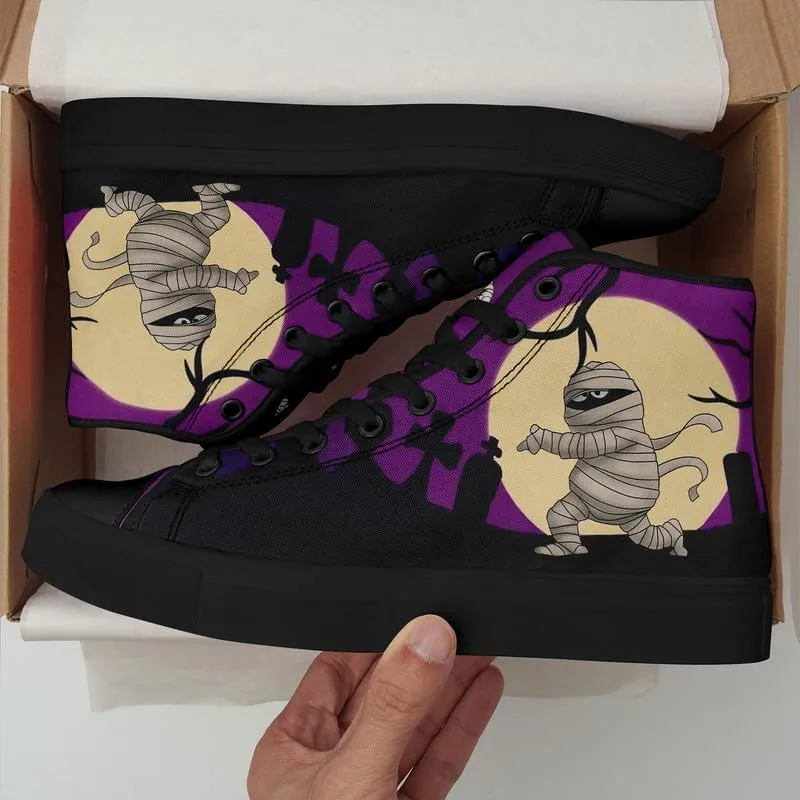 Halloween Pumpkin Hightop Canvas Shoes Men's Women's Holiday Fashion Flat Unisex Sneaker Ghost Skull Trendy Footwear