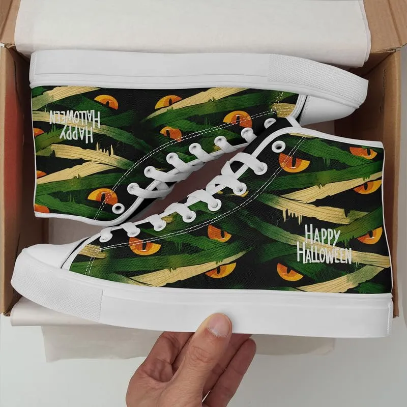 Halloween Pumpkin Hightop Canvas Shoes Men's Women's Holiday Fashion Flat Unisex Sneaker Ghost Skull Trendy Footwear