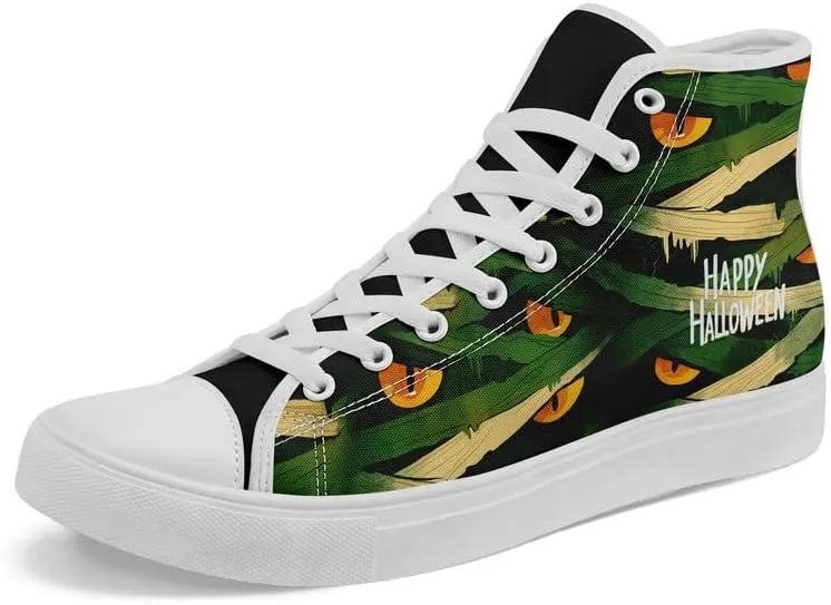 Halloween Pumpkin Hightop Canvas Shoes Men's Women's Holiday Fashion Flat Unisex Sneaker Ghost Skull Trendy Footwear