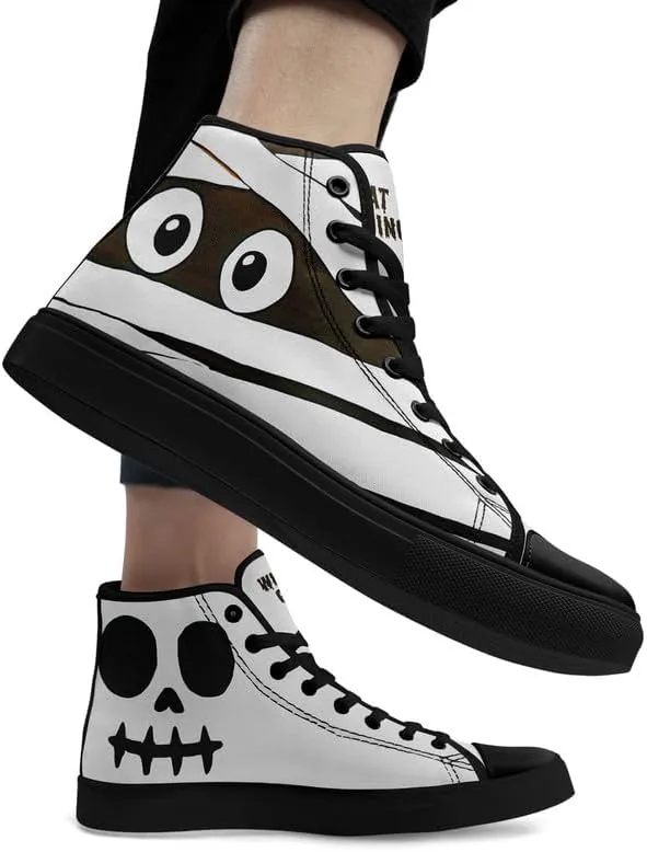 Halloween Pumpkin Hightop Canvas Shoes Men's Women's Holiday Fashion Flat Unisex Sneaker Ghost Skull Trendy Footwear