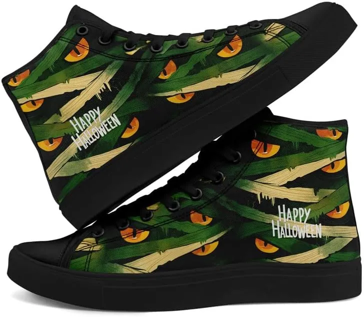 Halloween Pumpkin Hightop Canvas Shoes Men's Women's Holiday Fashion Flat Unisex Sneaker Ghost Skull Trendy Footwear