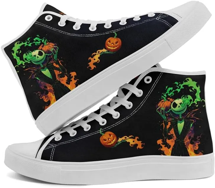 Halloween Pumpkin Hightop Canvas Shoes Men's Women's Holiday Fashion Flat Unisex Sneaker Ghost Skull Trendy Footwear