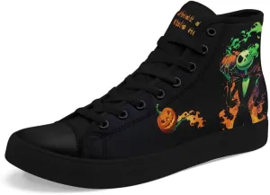 Halloween Pumpkin Hightop Canvas Shoes Men's Women's Holiday Fashion Flat Unisex Sneaker Ghost Skull Trendy Footwear