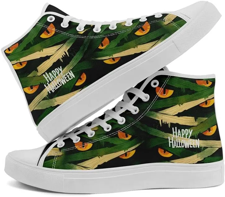 Halloween Pumpkin Hightop Canvas Shoes Men's Women's Holiday Fashion Flat Unisex Sneaker Ghost Skull Trendy Footwear