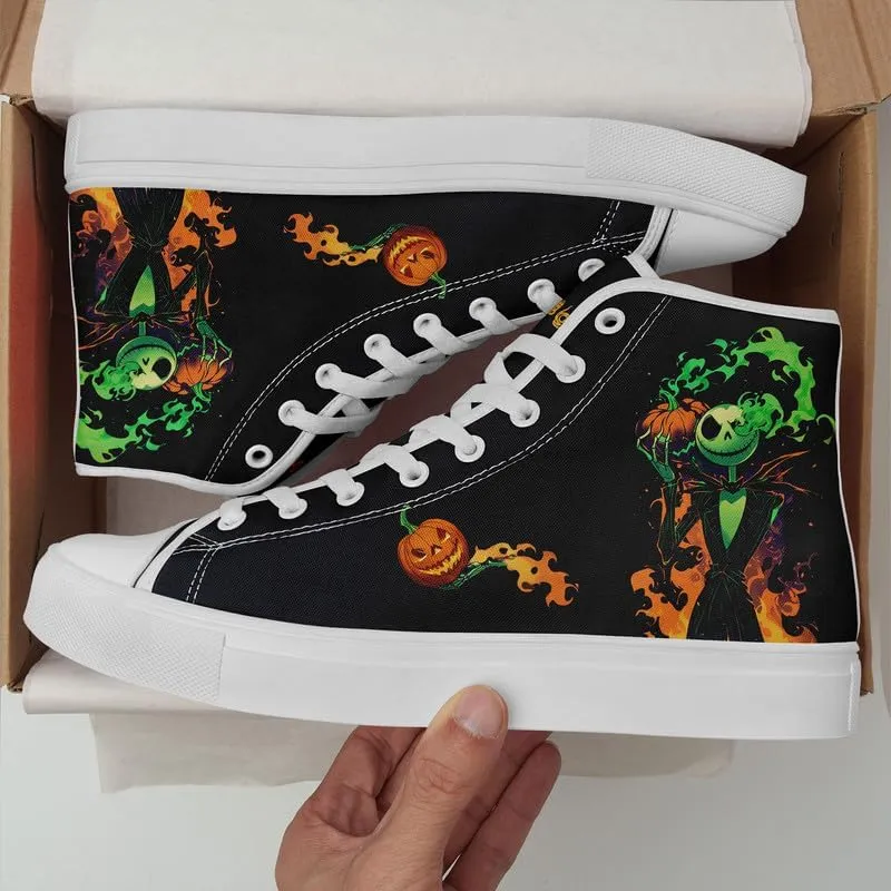 Halloween Pumpkin Hightop Canvas Shoes Men's Women's Holiday Fashion Flat Unisex Sneaker Ghost Skull Trendy Footwear