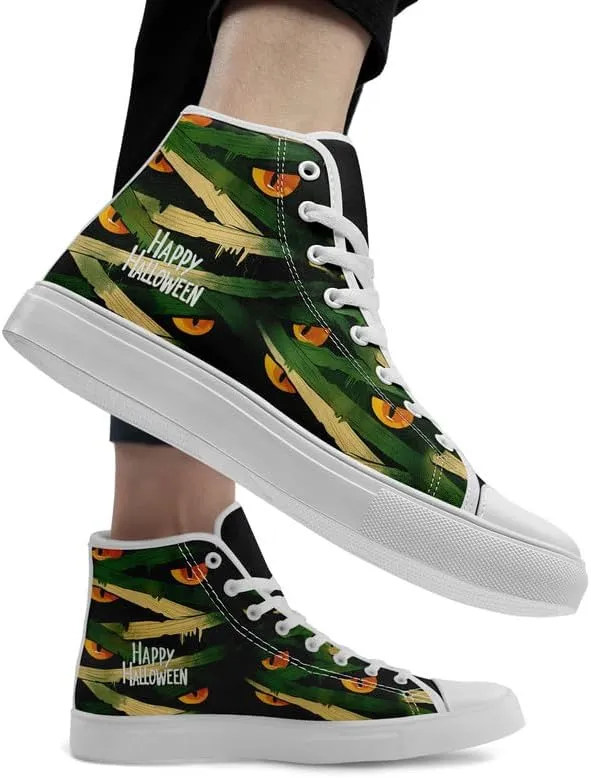 Halloween Pumpkin Hightop Canvas Shoes Men's Women's Holiday Fashion Flat Unisex Sneaker Ghost Skull Trendy Footwear