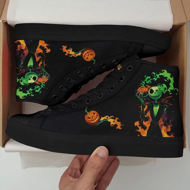 Halloween Pumpkin Hightop Canvas Shoes Men's Women's Holiday Fashion Flat Unisex Sneaker Ghost Skull Trendy Footwear