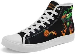 Halloween Pumpkin Hightop Canvas Shoes Men's Women's Holiday Fashion Flat Unisex Sneaker Ghost Skull Trendy Footwear