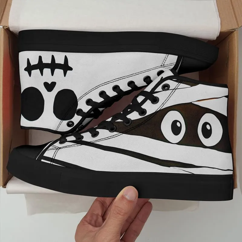 Halloween Pumpkin Hightop Canvas Shoes Men's Women's Holiday Fashion Flat Unisex Sneaker Ghost Skull Trendy Footwear