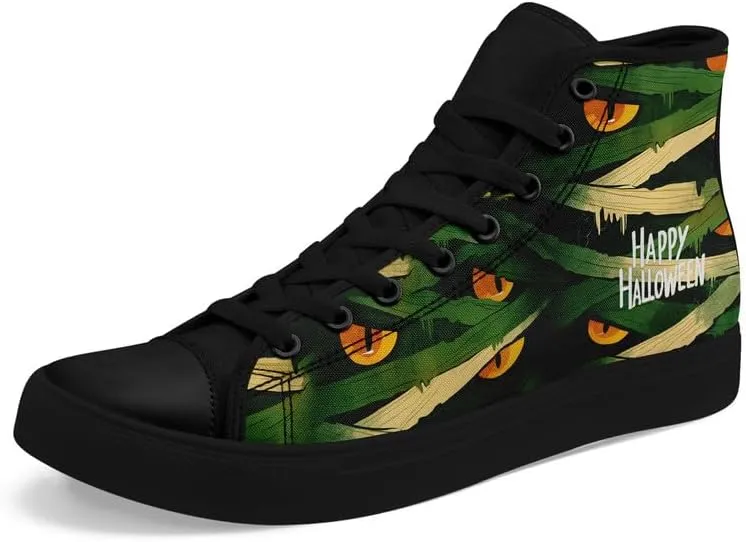 Halloween Pumpkin Hightop Canvas Shoes Men's Women's Holiday Fashion Flat Unisex Sneaker Ghost Skull Trendy Footwear