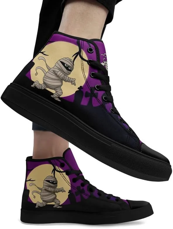 Halloween Pumpkin Hightop Canvas Shoes Men's Women's Holiday Fashion Flat Unisex Sneaker Ghost Skull Trendy Footwear