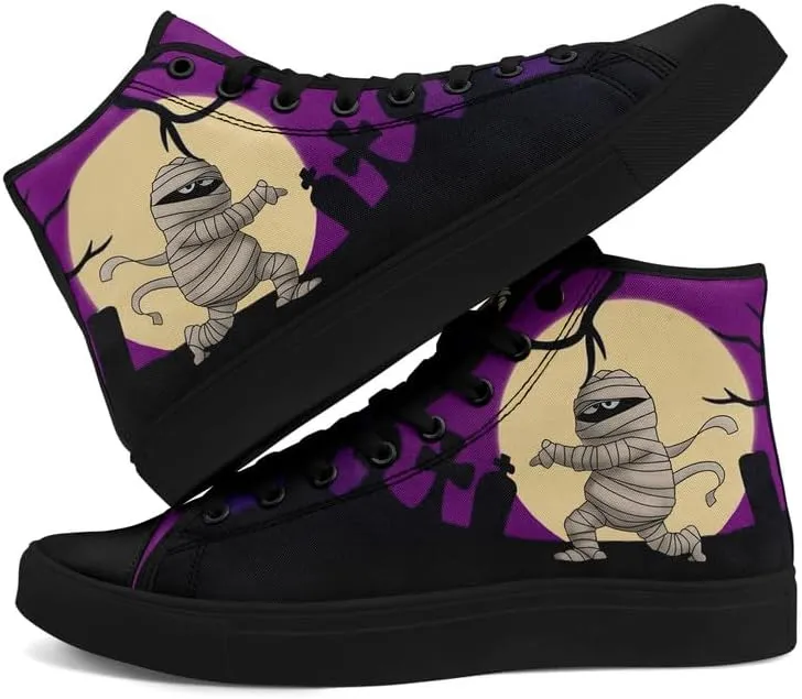 Halloween Pumpkin Hightop Canvas Shoes Men's Women's Holiday Fashion Flat Unisex Sneaker Ghost Skull Trendy Footwear