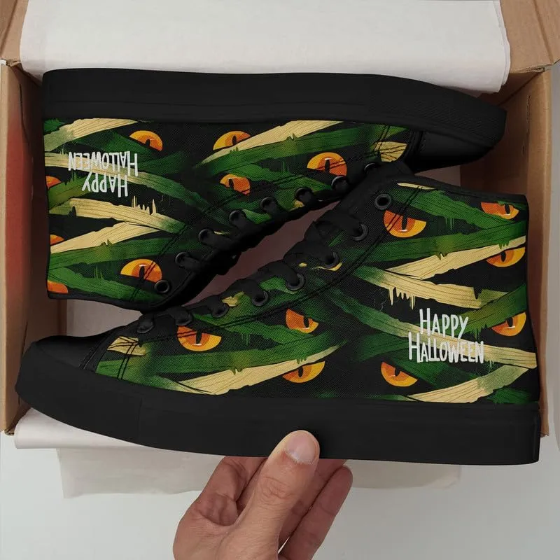 Halloween Pumpkin Hightop Canvas Shoes Men's Women's Holiday Fashion Flat Unisex Sneaker Ghost Skull Trendy Footwear