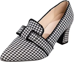 Heeled Loafers for Women Retro Chunky Block Pumps Elegant Business Shoes Pointed Toe Loafers Slip-On Work Pumps