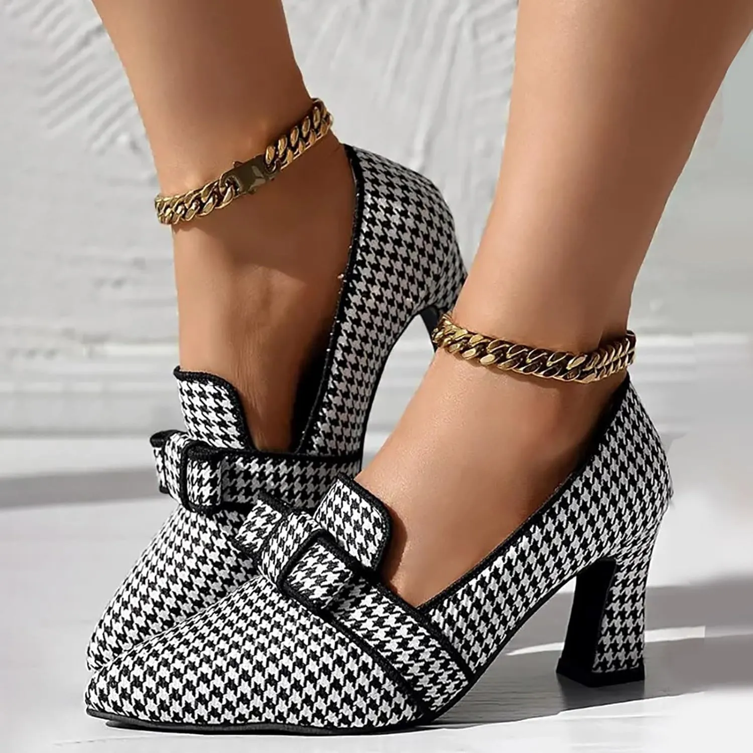 Heeled Loafers for Women Retro Chunky Block Pumps Elegant Business Shoes Pointed Toe Loafers Slip-On Work Pumps