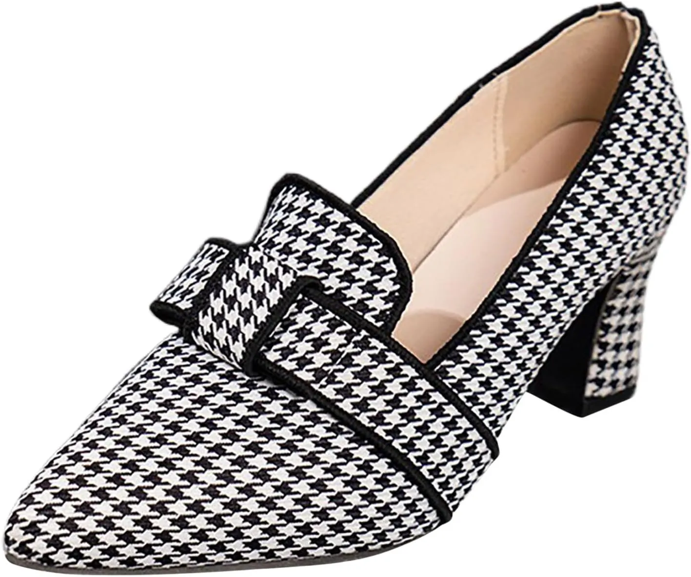 Heeled Loafers for Women Retro Chunky Block Pumps Elegant Business Shoes Pointed Toe Loafers Slip-On Work Pumps