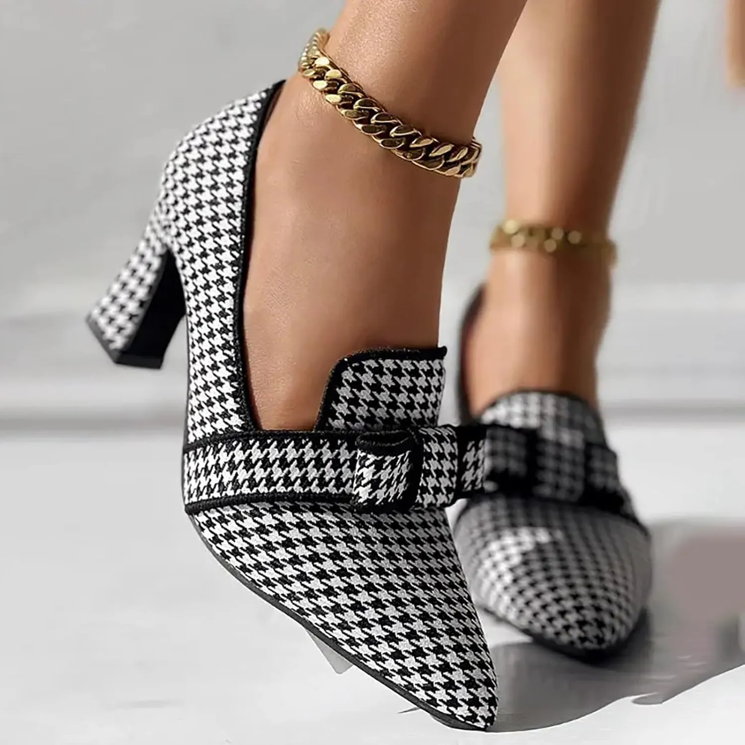 Heeled Loafers for Women Retro Chunky Block Pumps Elegant Business Shoes Pointed Toe Loafers Slip-On Work Pumps