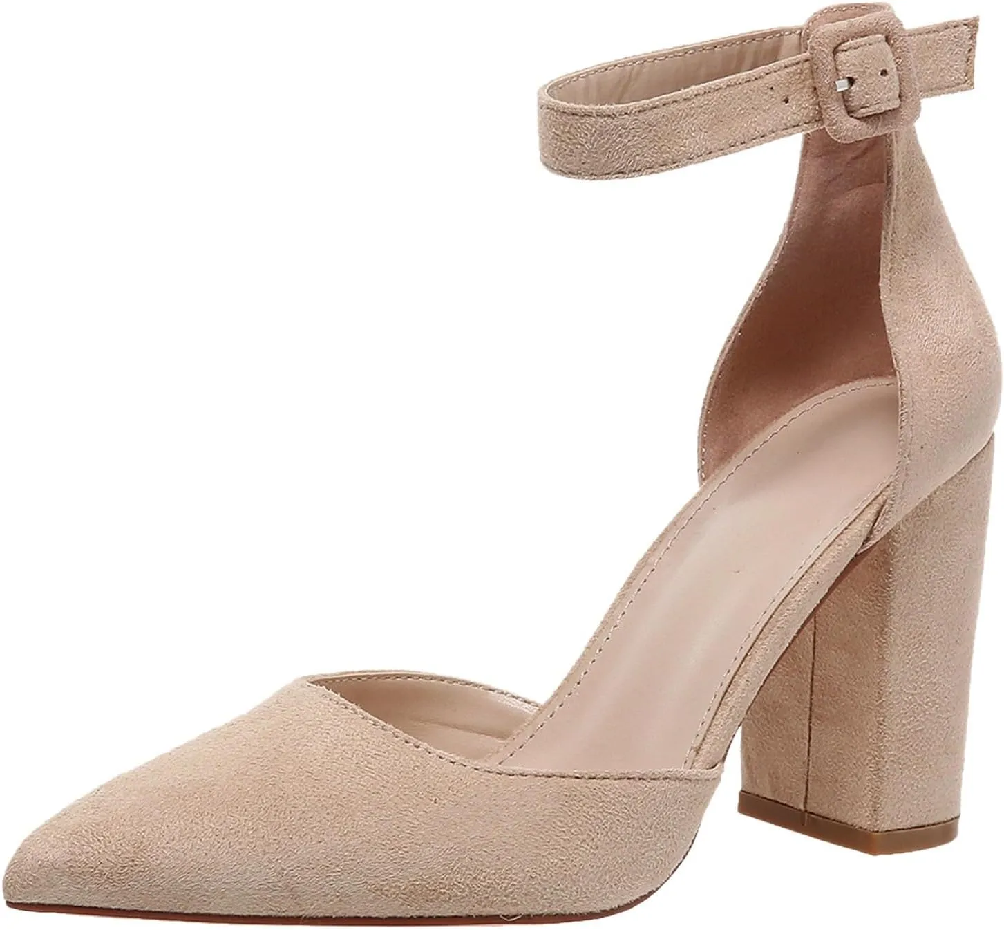 Heels for Women Pointed Toe Pumps Nude Dress Shoes Chunky High Heels Block Heel Pumps Shoes Ankle Strap Office Shoe